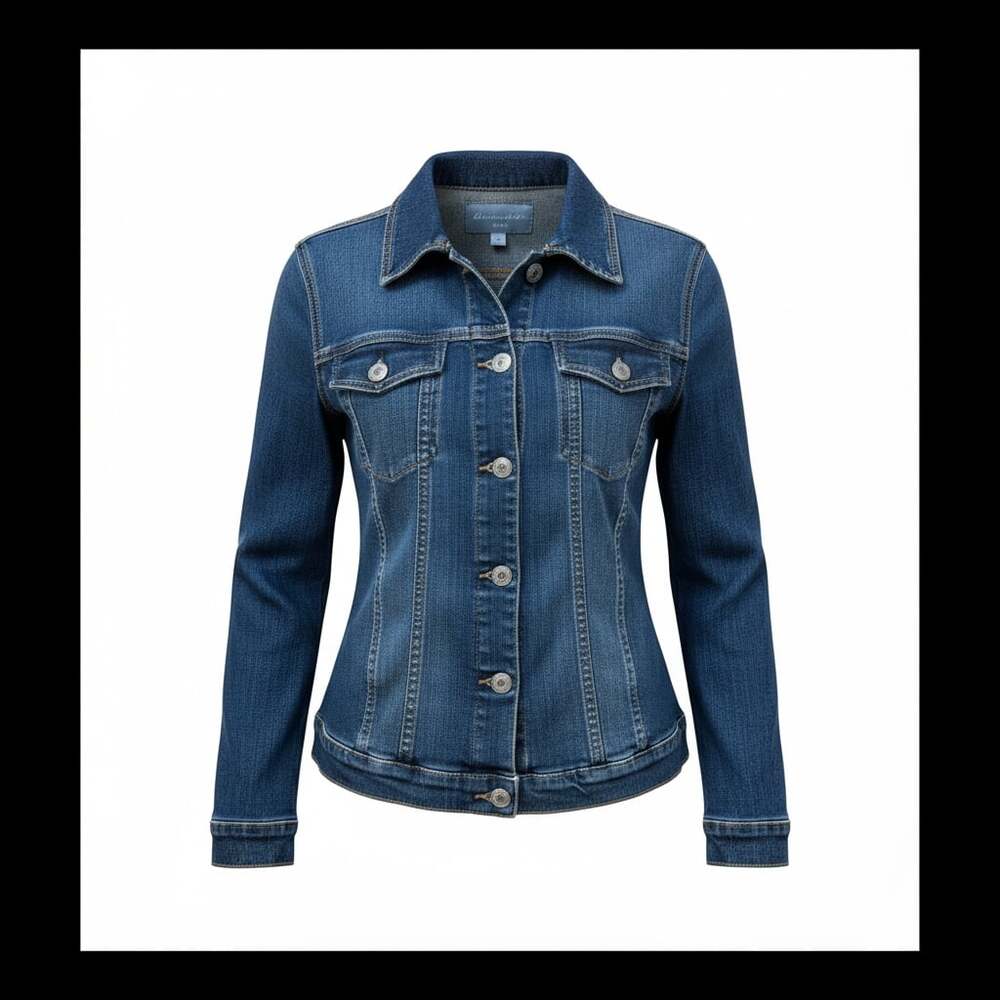 Liz Claiborne Women's Classic Dark Wash Denim Jacket with Button Cuffs